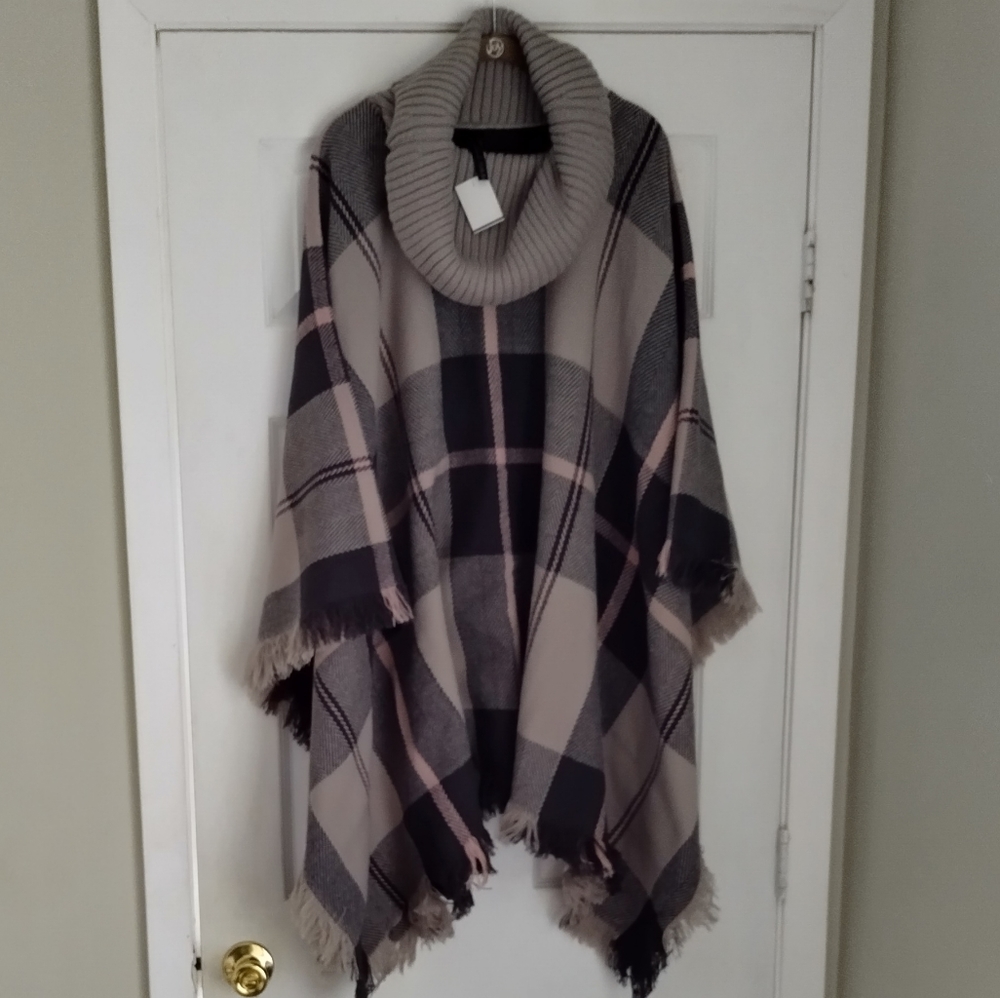 Woven Plaid Poncho